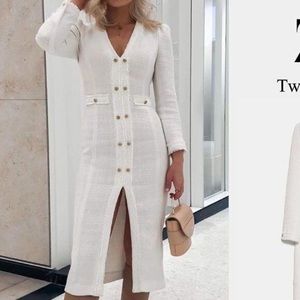 Zara v-neck tweed dress